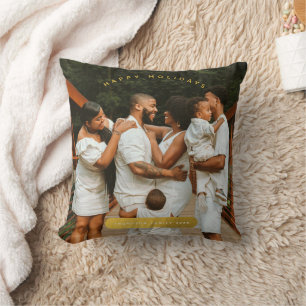 Golden Custom Photo Family Christmas Throw Pillow