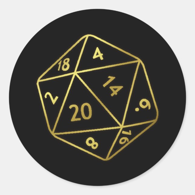 Golden D20 Classic Round Sticker (Front)