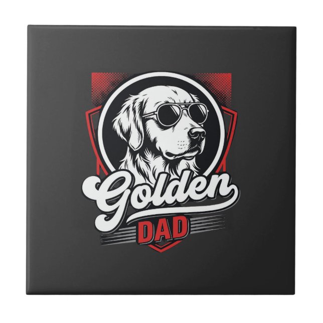 Golden Dad Golden Retriever Sunglasses Design Tile (Front)