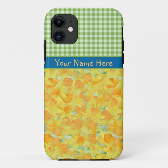 Golden Daffodils and Green Check Gingham Case-Mate iPhone Case (Back)