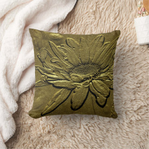 Golden Daisy Floral Art Throw Pillow