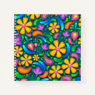 Golden Daisy Pattern Boho Spiral Notebook