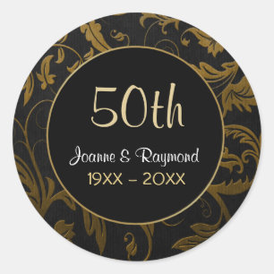Golden Damask 50th Anniversary - Customize Classic Round Sticker