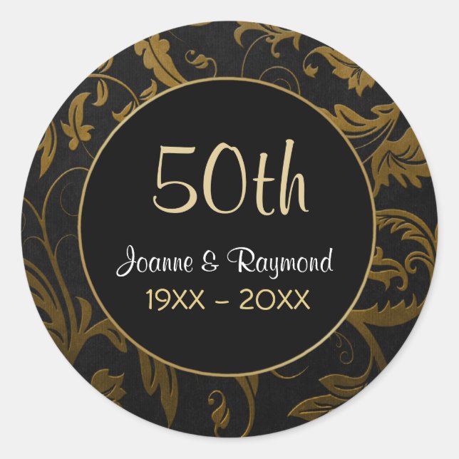 Golden Damask 50th Anniversary - Customize Classic Round Sticker (Front)