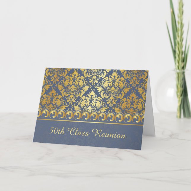 Golden damask 50th Class Reunion Greeting Card (Front)