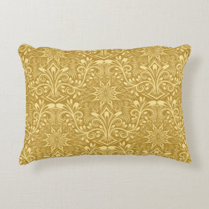 Golden Damask Baroque Floral Pattern Accent Pillow