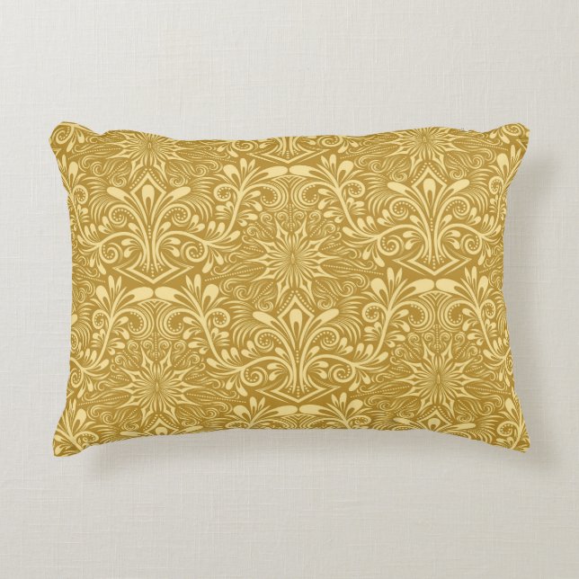 Golden Damask Baroque Floral Pattern Accent Pillow (Front)