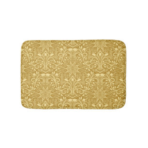 Golden Damask Baroque Floral Pattern Bath Mat