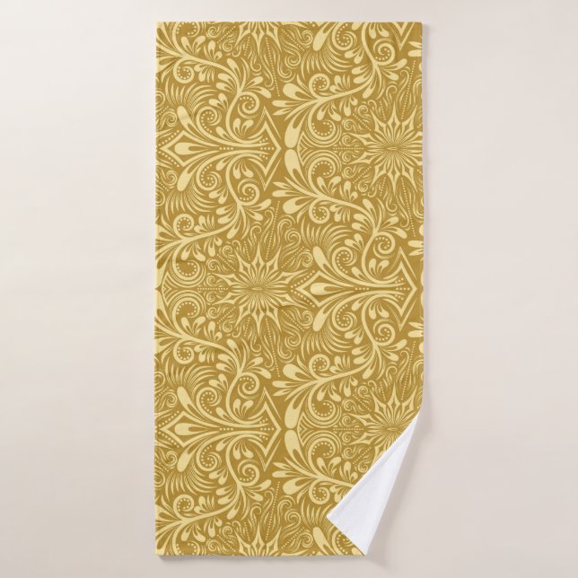 Golden Damask Baroque Floral Pattern Bath Towel (Bath Towel)