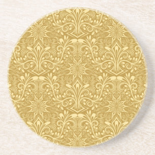 Golden Damask Baroque Floral Pattern Coaster