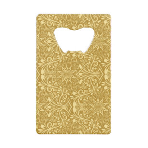 Golden Damask Baroque Floral Pattern Credit Card Bottle Opener