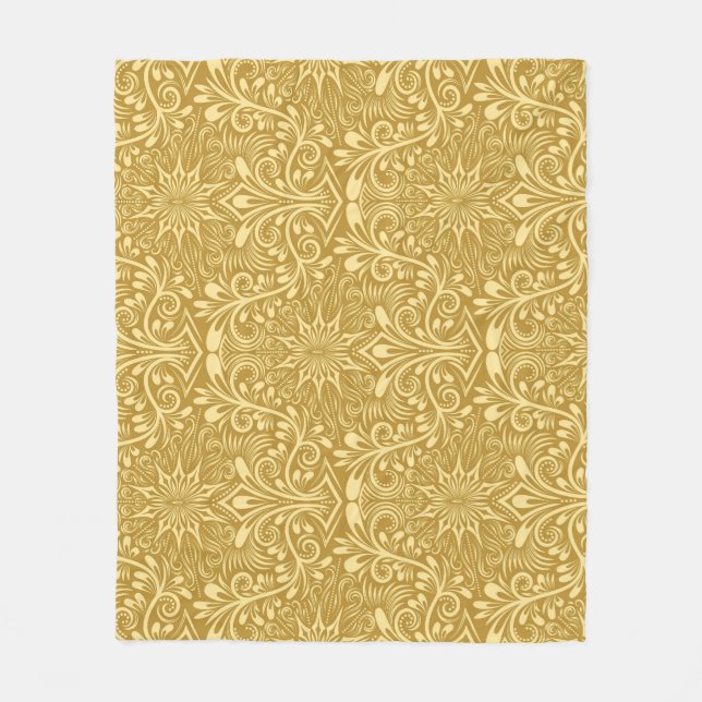 Golden Damask Baroque Floral Pattern Fleece Blanket (Front)