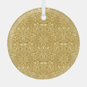 Golden Damask Baroque Floral Pattern Glass Ornament
