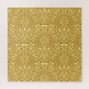 Golden Damask Baroque Floral Pattern Jigsaw Puzzle