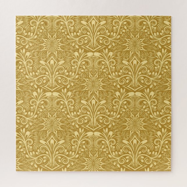 Golden Damask Baroque Floral Pattern Jigsaw Puzzle (Vertical)