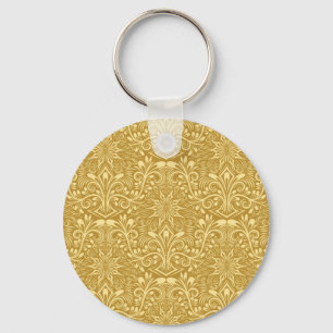 Golden Damask Baroque Floral Pattern Keychain
