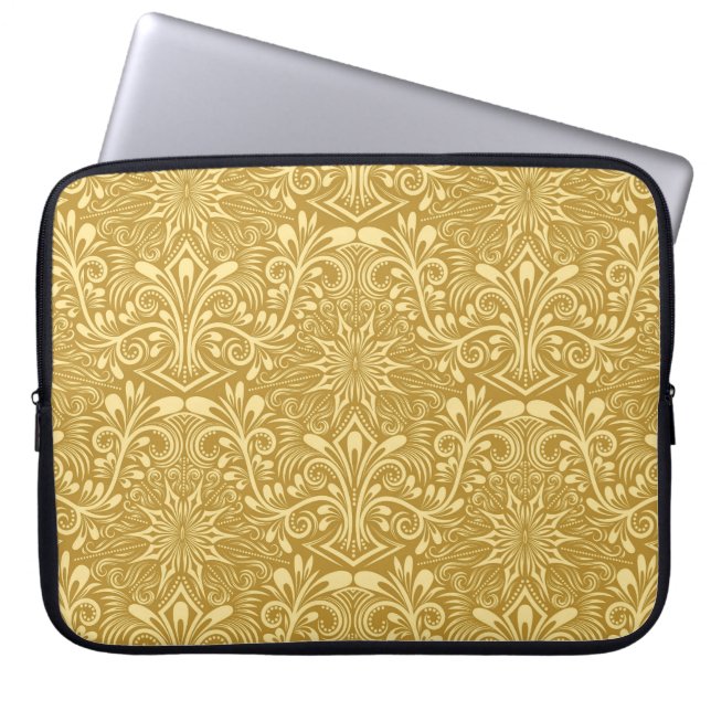 Golden Damask Baroque Floral Pattern Laptop Sleeve (Front)