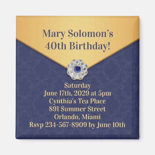 Golden Damask Birthday Invitation Magnet (Front)