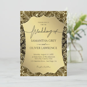 Golden Damask Elegance Faire-part de mariage