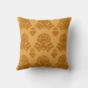 Golden Damask Floral Pattern Throw Pillow