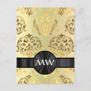 Golden damask monogrammed postcard