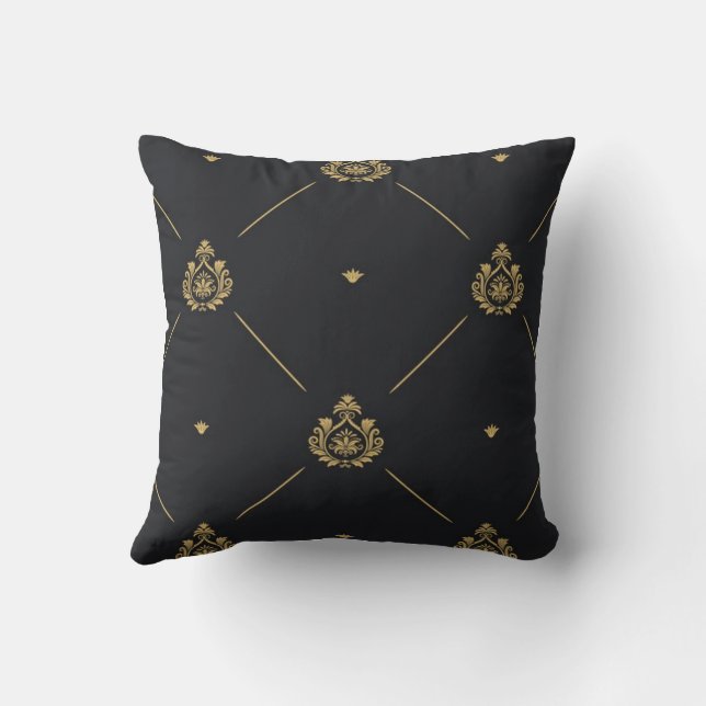 Golden Damask Pattern Throw Pillow (Back)
