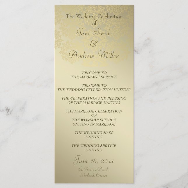 Golden Damask pattern Wedding Programs (Front)