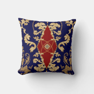 Golden Damask seamless pattern. Vintage indian wal Throw Pillow