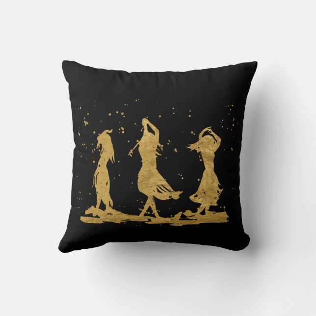 Golden Dancing Witches Throw Pillow (Back)