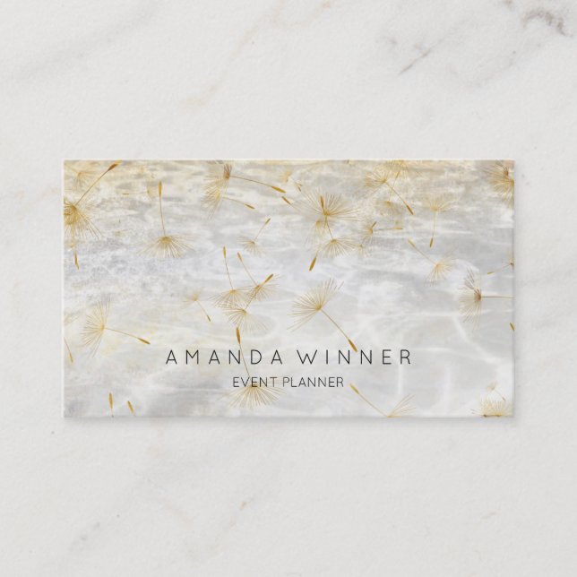 Golden Dandelion Confetti Grungy Grey Water Business Card (Front)