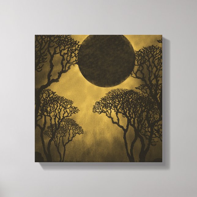 Golden Dark Forest Eclipse Canvas Print (Front)