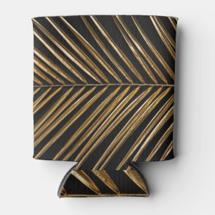 Golden Date Palm Leaf: Black Minimalist Can Cooler