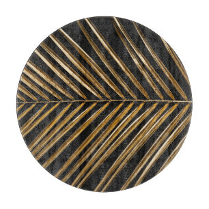 Golden Date Palm Leaf: Black Minimalist Cutting Board
