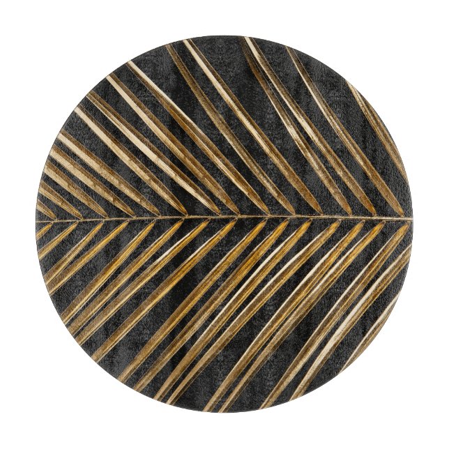 Golden Date Palm Leaf: Black Minimalist Cutting Board (Front)