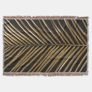 Golden Date Palm Leaf: Black Minimalist Throw Blanket