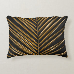 Golden Date Palm: Minimalist Black Background Accent Pillow