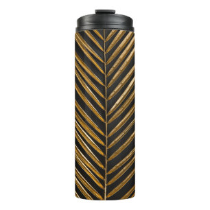 Golden Date Palm: Minimalist Black Background Thermal Tumbler