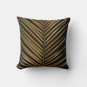 Golden Date Palm: Minimalist Black Background Throw Pillow