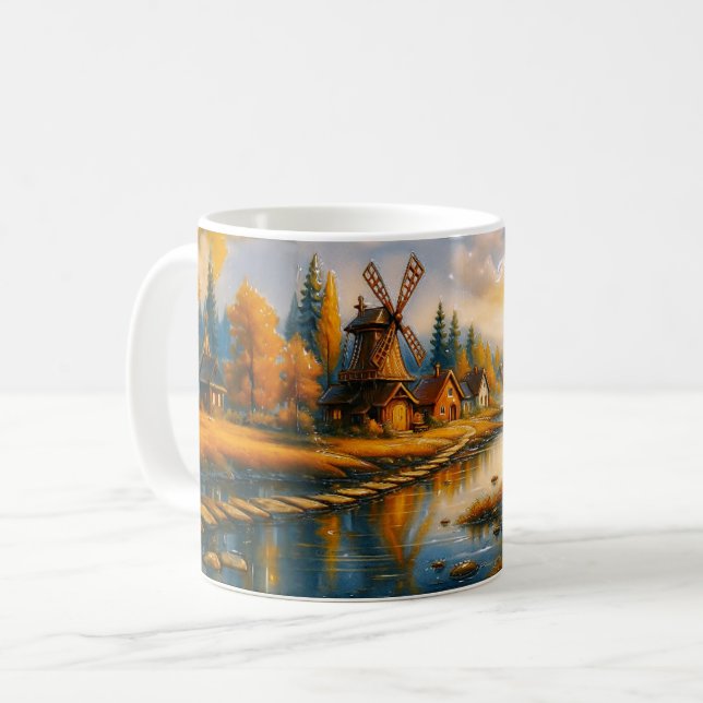 Golden Dawn at the Windmill Village Coffee Mug (Front Left)