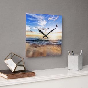 Golden Dawn: Solitude by the Sea Square Wall Clock