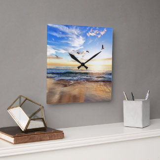 Golden Dawn: Solitude by the Sea Square Wall Clock
