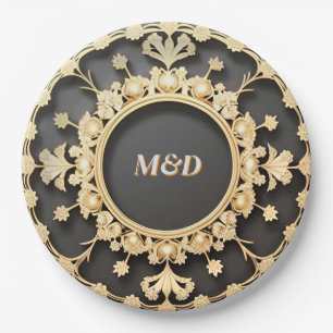 Golden Decorative Floral Wreath Paper Plate
