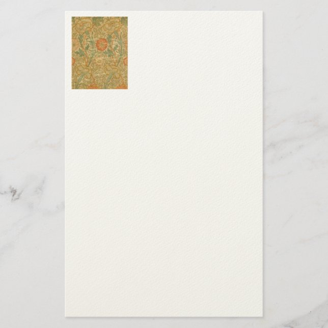 Golden Decorative Flowers Stationery (Front)