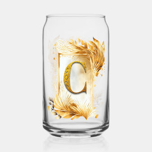 Golden Decorative Framed Monogram Letter C Can Glass