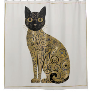 Golden Decorative Gustav Klimt Style Black Cat Art