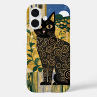 Golden Decorative Gustav Klimt Style Black Cat Art