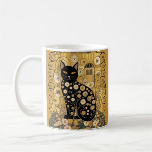 Golden Decorative Gustav Klimt Style Black Cat Art Coffee Mug