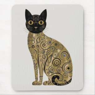 Golden Decorative Gustav Klimt Style Black Cat Art Mouse Pad