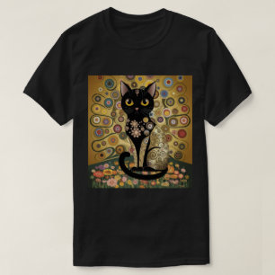 Golden Decorative Gustav Klimt Style Black Cat Art T-Shirt