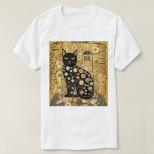 Golden Decorative Gustav Klimt Style Black Cat Art T-Shirt